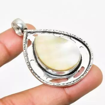 Ювелирный кулон ручной работы с перламутром и серебром 925 пробы 1,89 дюйма 1.89 белый