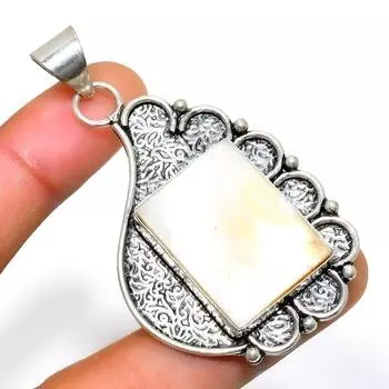 Ювелирный кулон ручной работы с перламутром и драгоценным камнем 925 пробы, посеребренный, 2,27 дюйма 2.27 белый