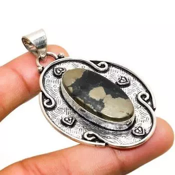 Ювелирный кулон ручной работы с пиритом и агатом, посеребренный 925 пробы, 2,34 дюйма 2.34 золотистый