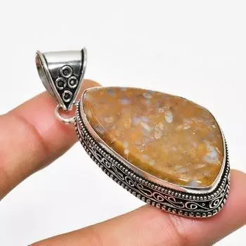 Ювелирный кулон ручной работы с покрытием из камня и ископаемого камня 925 пробы 2,27 дюйма 2.27 зелёный