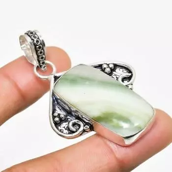 Ювелирный кулон ручной работы с покрытием из серебра 925 пробы, швейцарский зеленый опал, 2,08 дюйма 2.08 зелёный