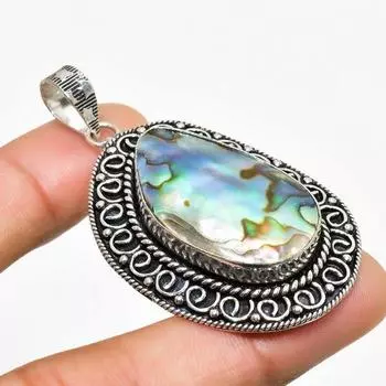 Ювелирный кулон ручной работы с покрытием из серебра 925 пробы и драгоценным камнем в виде ракушки морского ушка 2,08 дюйма 2.08 синий