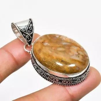 Ювелирный кулон ручной работы с покрытием из камня и ископаемого камня 925 пробы, 1,96 дюйма 1.96 зелёный