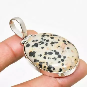 Ювелирный кулон ручной работы с покрытием из серебра 925 пробы из далматинской яшмы 2,08 дюйма 2.08 белый