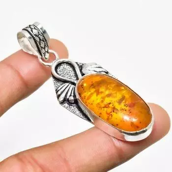 Ювелирный кулон ручной работы с покрытием из серебра 925 пробы и балтийского янтаря 2,34 дюйма 2.34 оранжевый