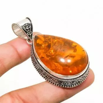 Ювелирный кулон ручной работы с покрытием из серебра 925 пробы и балтийского янтаря 2,27 дюйма 2.27 оранжевый