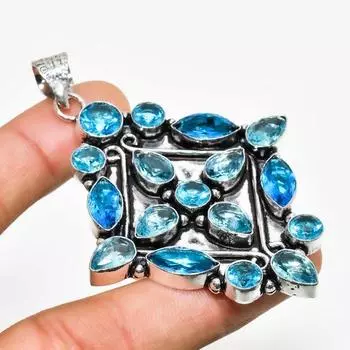 Ювелирный кулон ручной работы с покрытием из серебра 925 пробы, швейцарский голубой топаз, 2,72 дюйма 2.72 синий