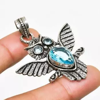 Ювелирный кулон ручной работы с покрытием из серебра 925 пробы и швейцарским голубым топазом диаметром 1,89 дюйма 1.89 синий