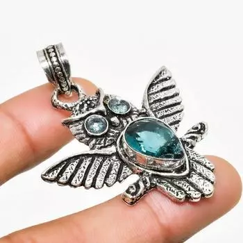 Ювелирный кулон ручной работы с покрытием из серебра 925 пробы и швейцарским голубым топазом диаметром 1,89 дюйма 1.89 синий