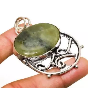 Ювелирный кулон ручной работы с покрытием из серебра 925 пробы, швейцарский зеленый опал, 2,08 дюйма 2.08 зелёный