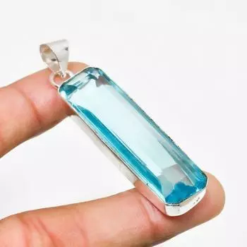 Ювелирный кулон ручной работы с покрытием из серебра 925 пробы, швейцарский голубой топаз, 2,46 дюйма 2.46 синий