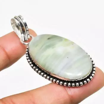 Ювелирный кулон ручной работы с покрытием из серебра 925 пробы, швейцарский зеленый опал, 2,08 дюйма 2.08 зелёный