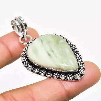 Ювелирный кулон ручной работы с покрытием из серебра 925 пробы, швейцарский зеленый опал, 2,08 дюйма 2.08 зелёный