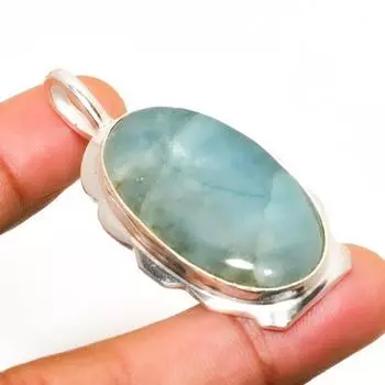 Ювелирный кулон ручной работы с покрытием из серебра 925 пробы и аквамарина, 1,89 дюйма 1.89 цвет морской волны