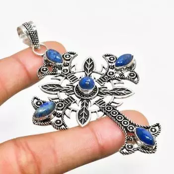 Ювелирный кулон ручной работы с покрытием из серебра 925 пробы, ляпис-лазурь, 3,14 дюйма 3.14 синий