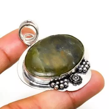Ювелирный кулон ручной работы с покрытием из серебра 925 пробы, швейцарский зеленый опал, 1,89 дюйма 1.89 зелёный