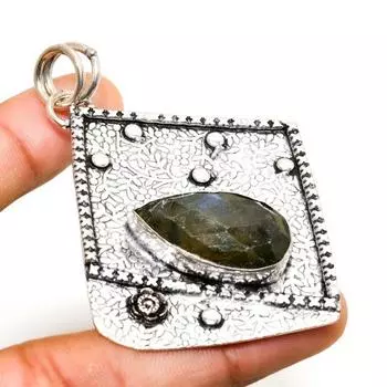 Ювелирный кулон ручной работы с покрытием из серебра 925 пробы лабрадорит 2,65 дюйма 2.65 чёрный