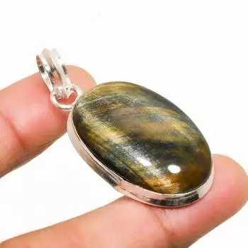 Ювелирный кулон ручной работы с покрытием из серебра 925 пробы Тигровый глаз 1,70 дюйма 1.70 жёлтый