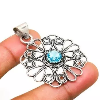 Ювелирный кулон ручной работы с покрытием из серебра 925 пробы, швейцарский голубой топаз, 1,70 дюйма 1.70 синий