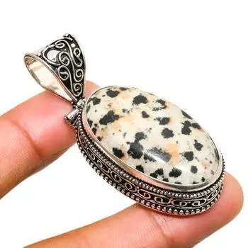 Ювелирный кулон ручной работы с покрытием из серебра 925 пробы из далматинской яшмы 2,08 дюйма 2.08 белый
