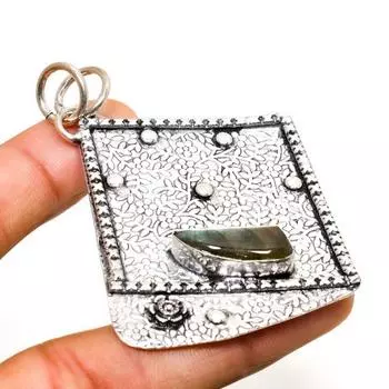 Ювелирный кулон ручной работы с покрытием из серебра 925 пробы лабрадорит 2,65 дюйма 2.65 чёрный