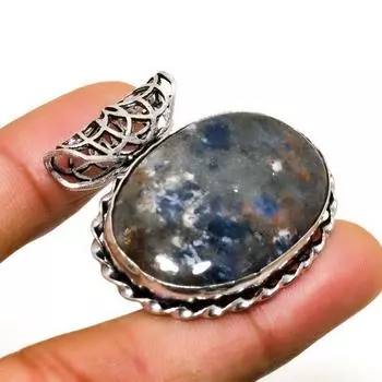 Ювелирный кулон ручной работы с покрытием из серебра 925 пробы содалит, 1,32 дюйма 1.32 синий