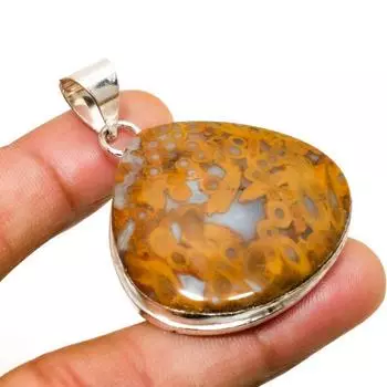 Ювелирный кулон ручной работы с покрытием из камня и ископаемого камня 925 пробы, 1,89 дюйма 1.89 зелёный