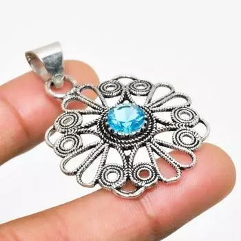 Ювелирный кулон ручной работы с покрытием из серебра 925 пробы, швейцарский голубой топаз, 1,70 дюйма 1.70 синий