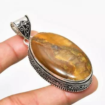 Ювелирный кулон ручной работы с покрытием из серебра 925 пробы Тигровый глаз 2,34 дюйма 2.34 жёлтый
