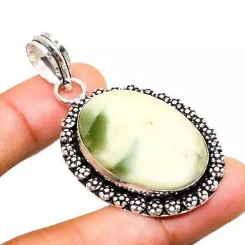 Ювелирный кулон ручной работы с покрытием из серебра 925 пробы, швейцарский зеленый опал, 2,08 дюйма 2.08 зелёный