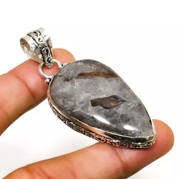 Ювелирный кулон ручной работы с покрытием из камня и ископаемого камня 925 пробы, 2,34 дюйма 2.34 зелёный