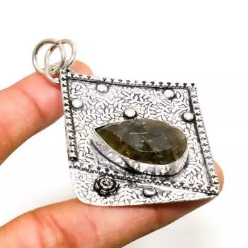 Ювелирный кулон ручной работы с покрытием из серебра 925 пробы лабрадорит 2,65 дюйма 2.65 чёрный