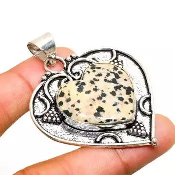 Ювелирный кулон ручной работы с покрытием из серебра 925 пробы из далматинской яшмы 2,08 дюйма 2.08 белый