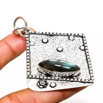 Ювелирный кулон ручной работы с покрытием из серебра 925 пробы лабрадорит 2,65 дюйма 2.65 чёрный