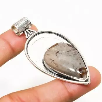 Ювелирный кулон ручной работы с покрытием из камня и ископаемого камня 925 пробы 2,27 дюйма 2.27 зелёный