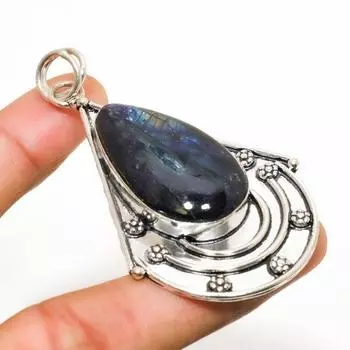 Ювелирный кулон ручной работы с покрытием из серебра 925 пробы лабрадорит 2,65 дюйма 2.65 чёрный