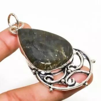 Ювелирный кулон ручной работы с покрытием из серебра 925 пробы лабрадорит 2,65 дюйма 2.65 чёрный