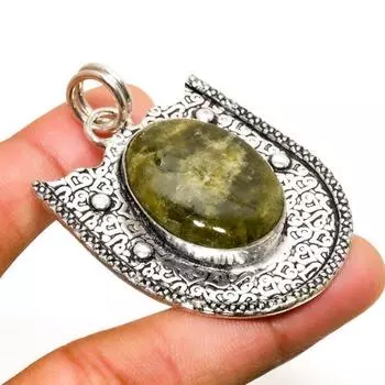 Ювелирный кулон ручной работы с покрытием из серебра 925 пробы, швейцарский зеленый опал, 2,08 дюйма 2.08 зелёный