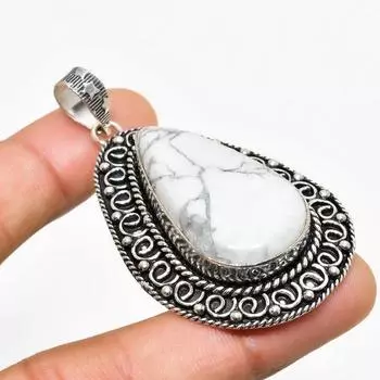 Ювелирный кулон ручной работы с покрытием из серебра 925 пробы из говлита и яшмы 2,34 дюйма 2.34 белый