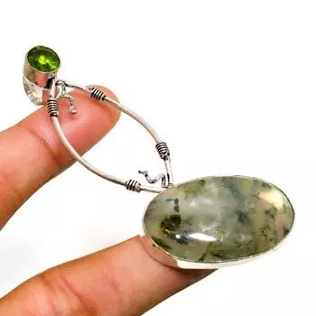 Ювелирный кулон ручной работы с покрытием из серебра 925 пробы пренит и драгоценный камень перидот 2,84 дюйма 2.84 зелёный