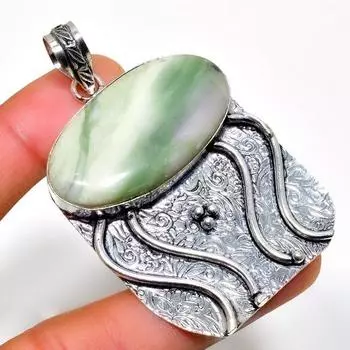 Ювелирный кулон ручной работы с покрытием из швейцарского зеленого опала 925 пробы, 2,46 дюйма 2.46 зелёный