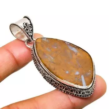 Ювелирный кулон ручной работы с покрытием из камня и ископаемого камня 925 пробы 2,27 дюйма 2.27 зелёный