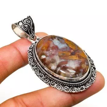 Ювелирный кулон ручной работы с покрытием из камня и ископаемого камня 925 пробы 2,38 дюйма 2.38 зелёный