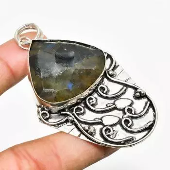 Ювелирный кулон ручной работы с покрытием из серебра 925 пробы лабрадорит 2,65 дюйма 2.65 чёрный