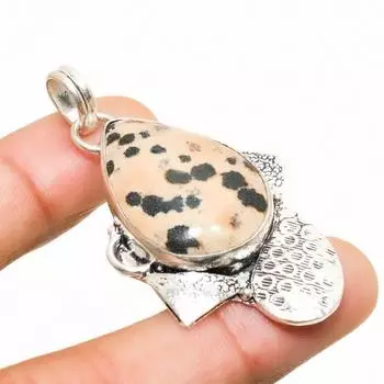 Ювелирный кулон ручной работы с покрытием из серебра 925 пробы из далматинской яшмы 2,08 дюйма 2.08 белый
