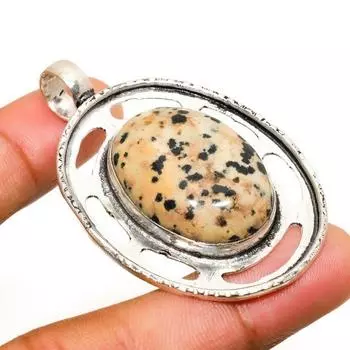 Ювелирный кулон ручной работы с покрытием из серебра 925 пробы из далматинской яшмы 2,08 дюйма 2.08 белый