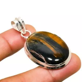 Ювелирный кулон ручной работы с покрытием из серебра 925 пробы Тигровый глаз 1,70 дюйма 1.70 жёлтый