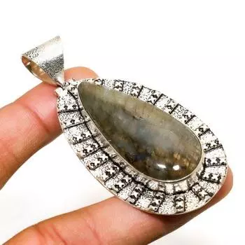 Ювелирный кулон ручной работы с покрытием из серебра 925 пробы лабрадорит 2,65 дюйма 2.65 чёрный