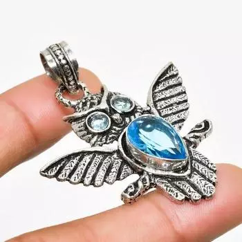 Ювелирный кулон ручной работы с покрытием из серебра 925 пробы и швейцарским голубым топазом диаметром 1,89 дюйма 1.89 синий