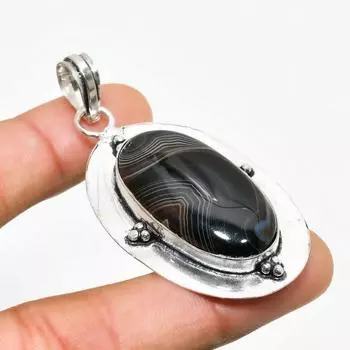 Ювелирный кулон ручной работы с полосатым агатом, посеребренный 925 пробы, 2,27 дюйма 2.27 чёрный